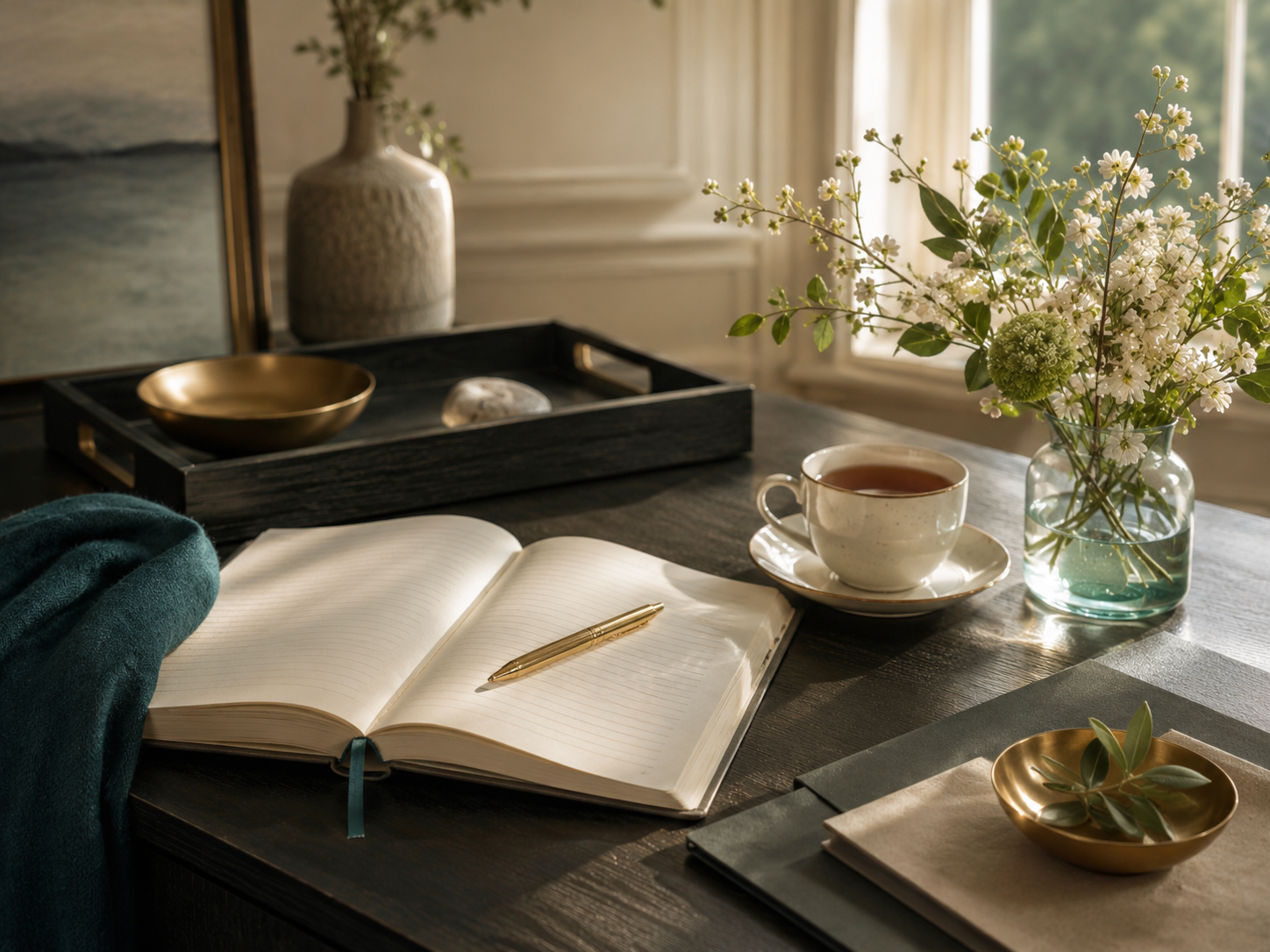 A quiet journal setting representing reflection, clarity, and restoration